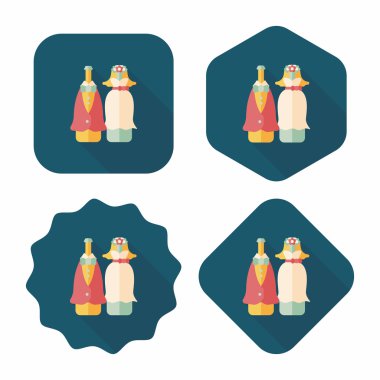 Düğün Çift düz simgesi ile uzun gölge, eps10