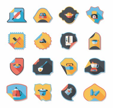 Mutfak eşyaları etiket düz afiş arka plan ayarlamak, eps10