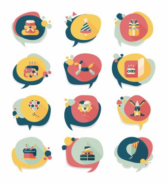 Doğum günü kabarcık konuşma afiş tasarım düz arka plan ayarlamak, eps10