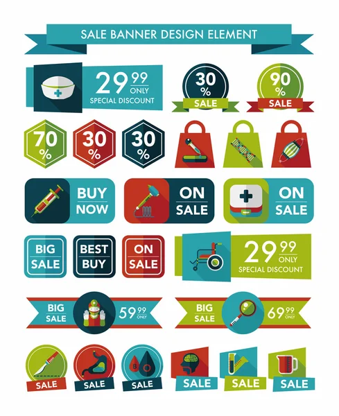 Ensemble de fond plat de conception de bannière de vente d'hôpital, eps10 — Image vectorielle