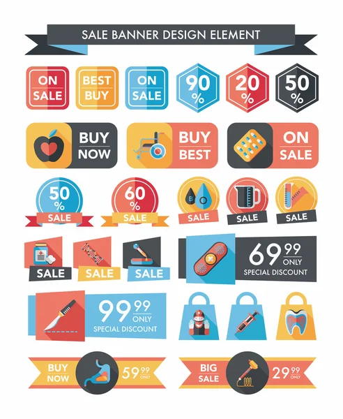 Ensemble de fond plat de conception de bannière de vente d'hôpital, eps10 — Image vectorielle
