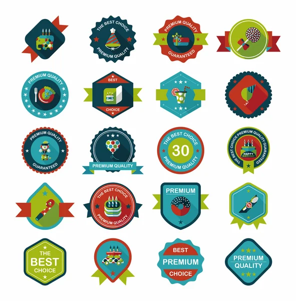 Verjaardag badge banner ontwerp platte achtergrond instellen, eps10 — Stockvector