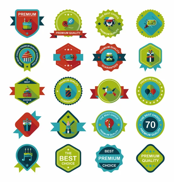 Verjaardag badge banner ontwerp platte achtergrond instellen, eps10 — Stockvector