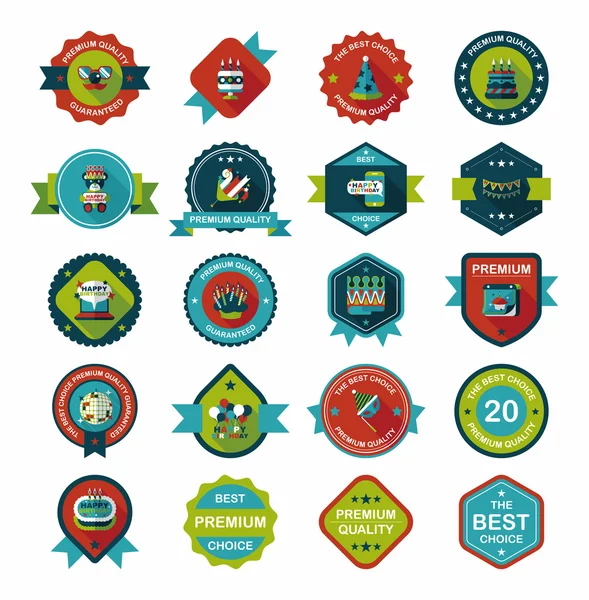 Verjaardag badge banner ontwerp platte achtergrond instellen, eps10 — Stockvector