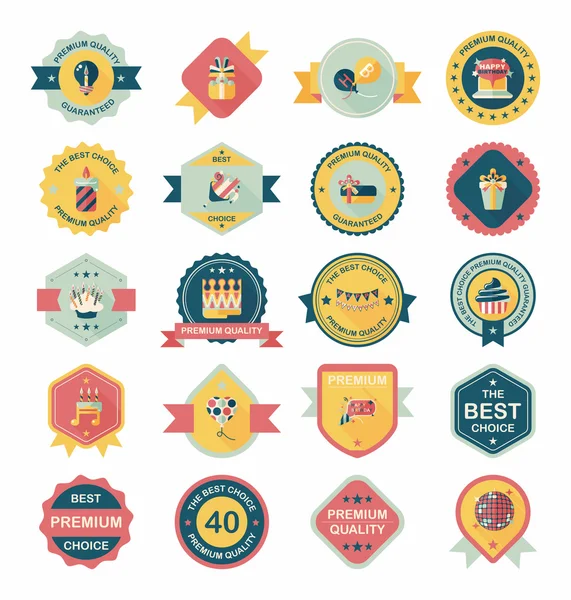 Birthday badge banner design flat background set, eps10 — Stock Vector