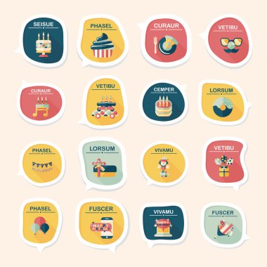 Doğum günü kabarcık konuşma afiş tasarım düz arka plan ayarlamak, eps10