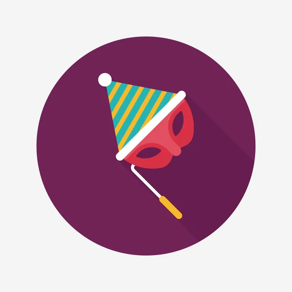 Masque de fête d'anniversaire icône plate avec ombre longue, eps10 — Image vectorielle