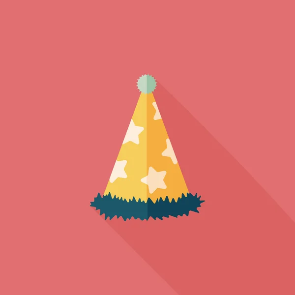 Cappello da festa di compleanno icona piatta con lunga ombra, eps10 — Vettoriale Stock