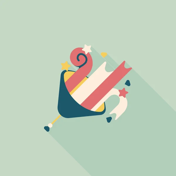 Icona piatta del corno del partito di compleanno con ombra lunga, eps10 — Vettoriale Stock