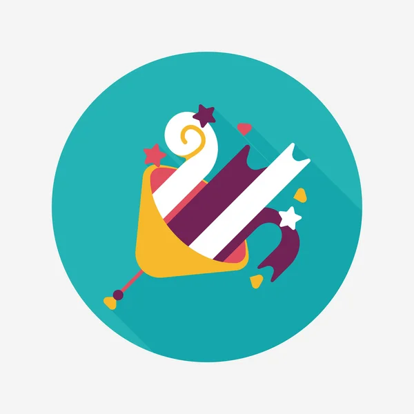 Icona piatta del corno del partito di compleanno con ombra lunga, eps10 — Vettoriale Stock