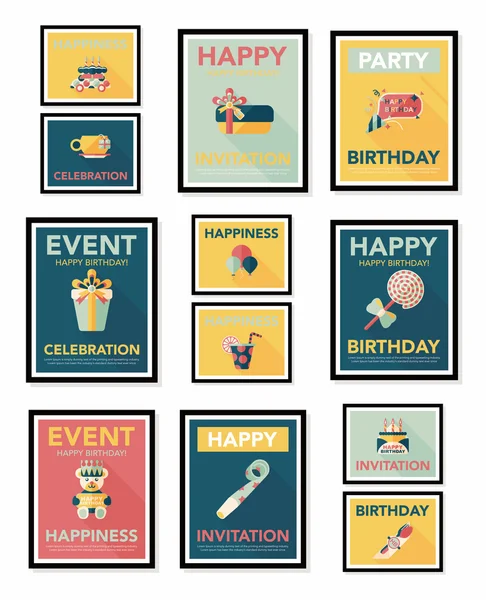 Afiche de cumpleaños diseño de pancarta plana conjunto de fondo plano, eps10 — Vector de stock
