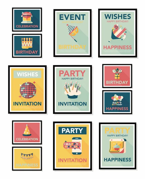 Birthday poster flat banner design flat background set, eps10 — Stock Vector