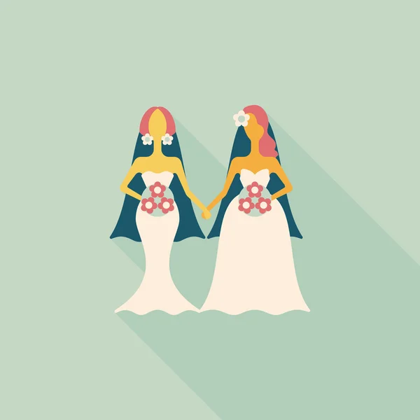 Düğün Çift düz simgesi ile uzun gölge, eps10 — Stok Vektör