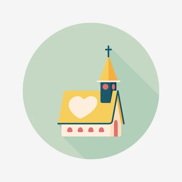 Ślub Kościół płaski ikona z długim cieniem, eps10 — Wektor stockowy