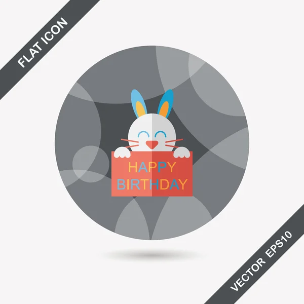 Grattis på födelsedagen kanin kort flat ikonen med långa skugga, eps10 — Stock vektor