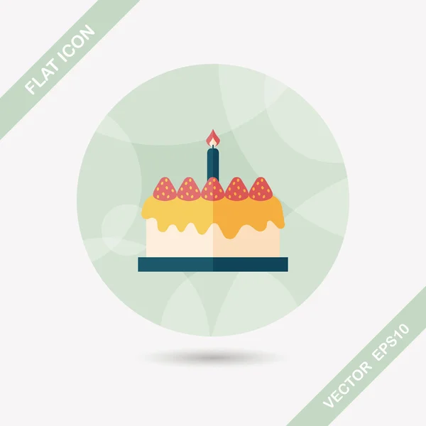 Pastel de cumpleaños icono plano con sombra larga, eps10 — Vector de stock