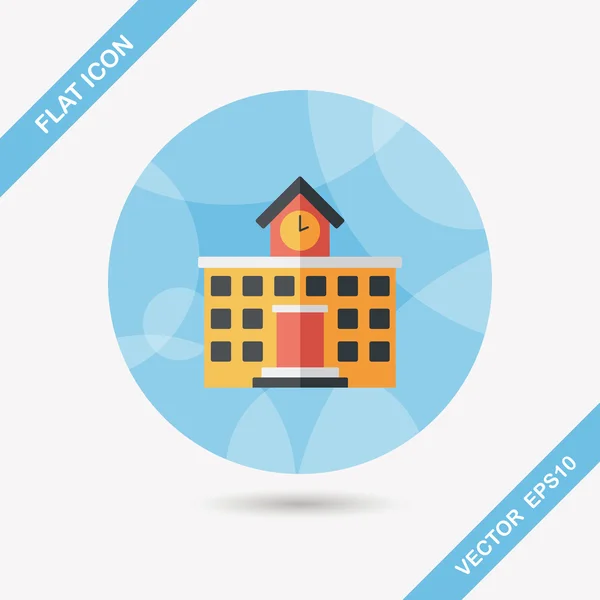 Building school flat icon with long shadow, eps10 — стоковый вектор