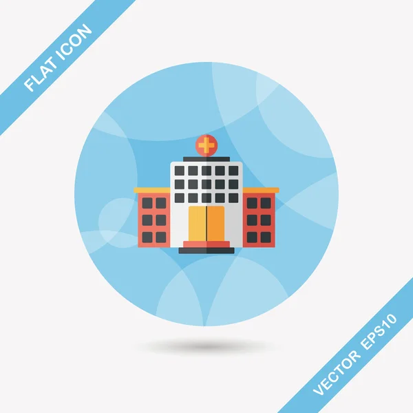 Building hospital flat icon with long shadow, eps10 — стоковый вектор