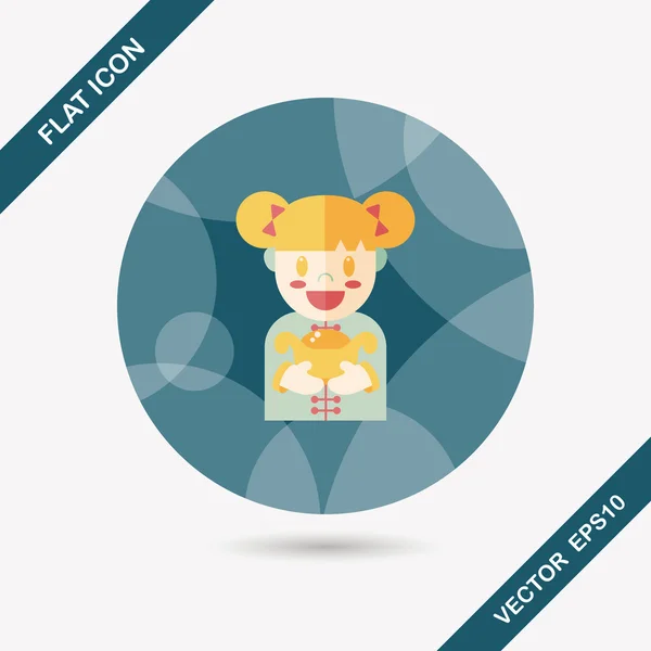 Chinese New Year girl flat icon with long shadow, eps10 — стоковый вектор