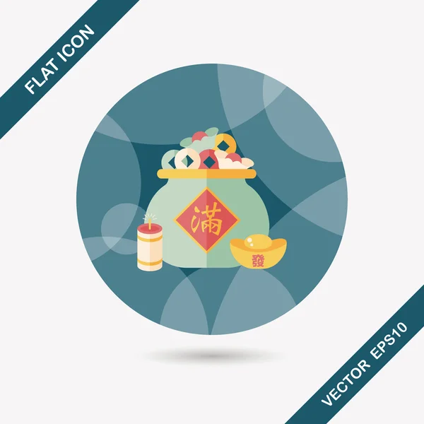 Chinese New Year flat icon with long shadow, eps10, Gold ingot me — стоковый вектор