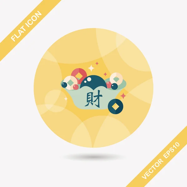 Icône plate du Nouvel An chinois avec ombre longue, eps10, lingot d'or wi — Image vectorielle