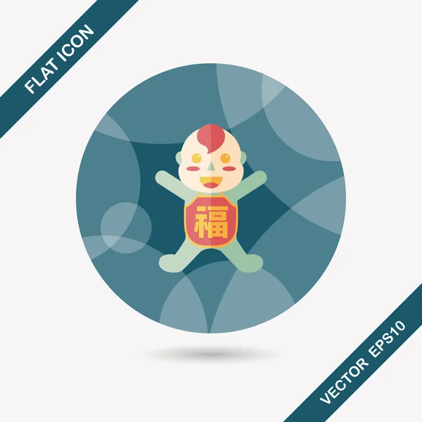 Icône plate du Nouvel An chinois avec ombre longue, eps10, poupée Maitreya — Image vectorielle