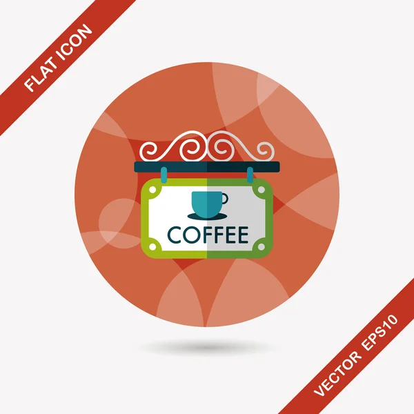 Coffee shop ondertekent platte pictogram met lange schaduw, eps10 — Stockvector