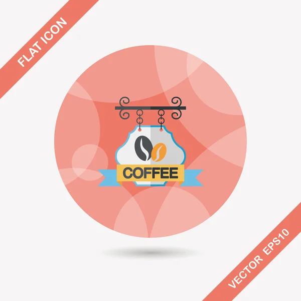 Coffee shop ondertekent platte pictogram met lange schaduw, eps10 — Stockvector