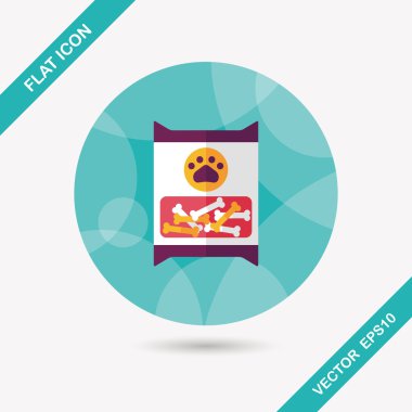 Evde beslenen hayvan köpek gıda paket düz simgesi ile uzun gölge, eps10