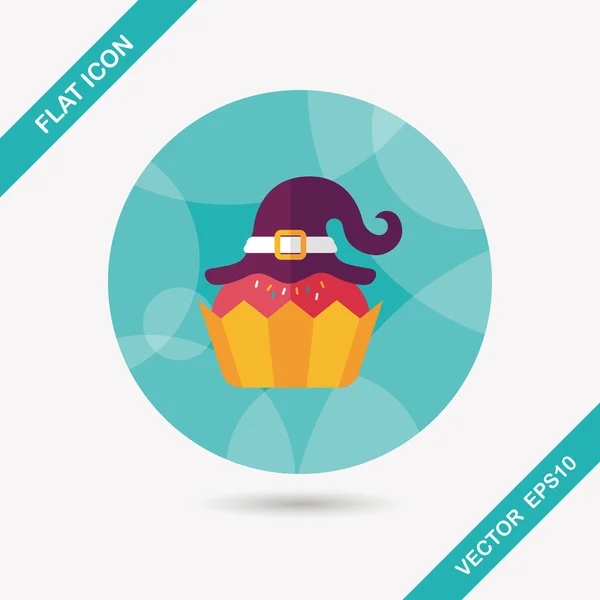 Halloween cupcake met witch's hoed platte pictogram met lange schaduw, ep — Stockvector