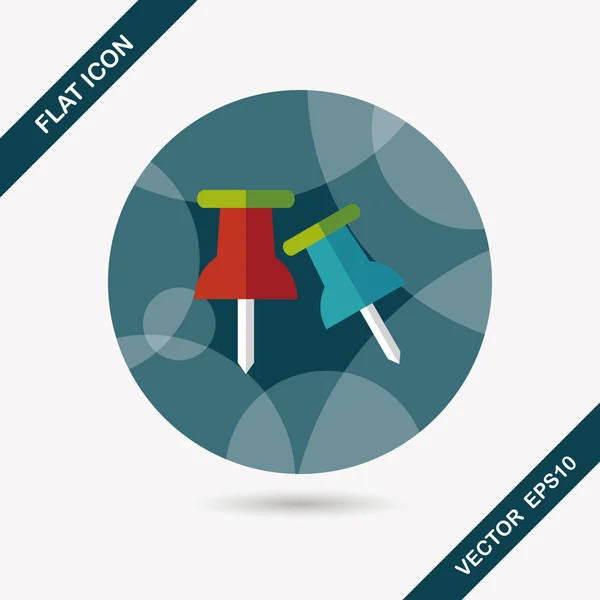 Push pin flat icon with long shadow, eps10 — стоковый вектор