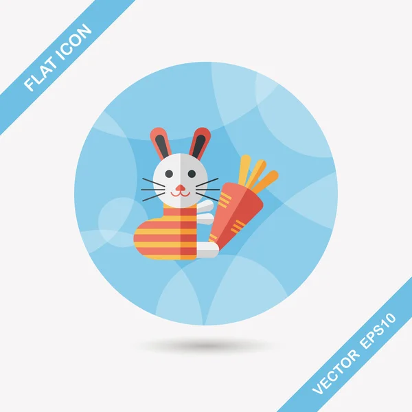 Rabbit with carrot flat icon with long shadow, eps 10 — стоковый вектор