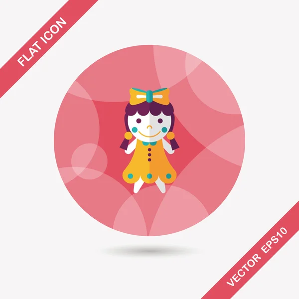 Meisje doll speelgoed platte pictogram met lange schaduw, eps 10 — Stockvector