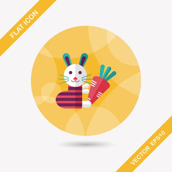 Rabbit with carrot flat icon with long shadow, eps 10 — стоковый вектор