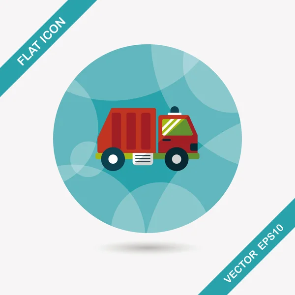 运输垃圾卡车长阴影扁平图标，eps10 — 图库矢量图片