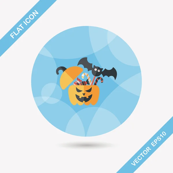 Halloween pumpkin shaped box with candies flat icon with long sh — Stock Vector