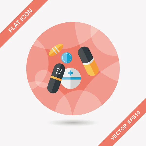 Pills flat icon with long shadow,eps10 — Stock Vector