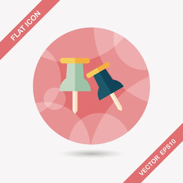 Push pin icono plano con sombra larga, eps10 — Vector de stock