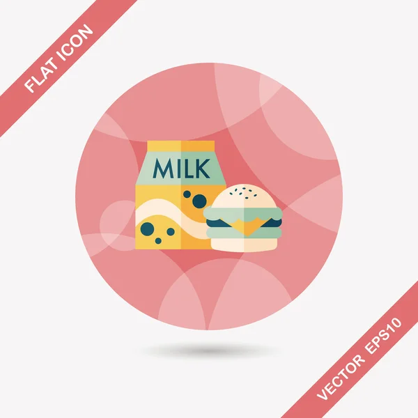 Hamburger en melk platte pictogram met lange schaduw, eps10 — Stockvector