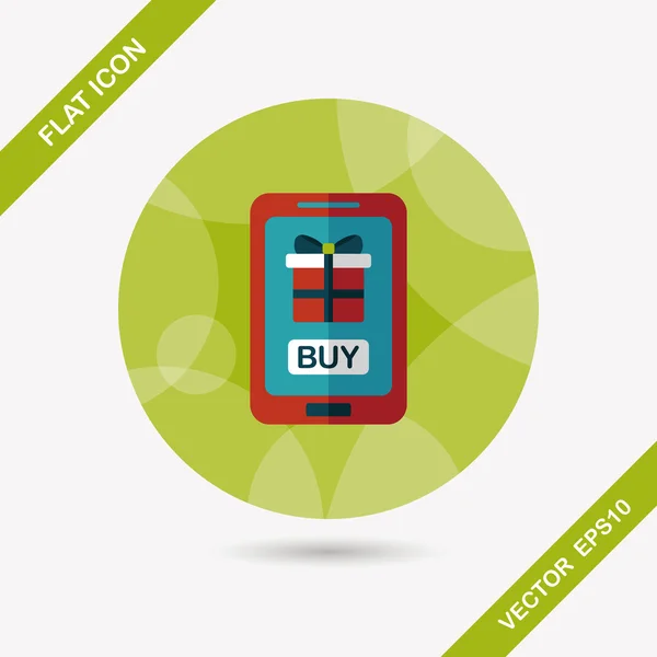 Mobiele telefoon online winkelen platte pictogram met lange schaduw, eps10 — Stockvector