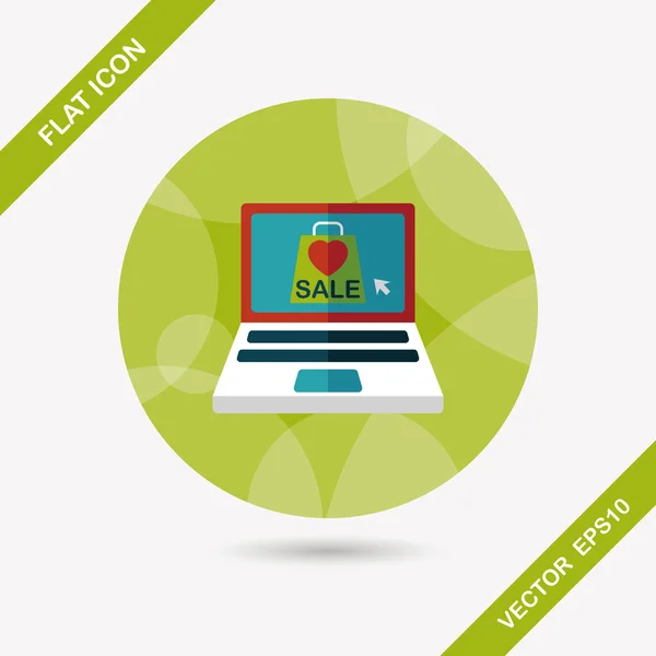 Online shopping flat icon met lange schaduw, eps10 — Stockvector