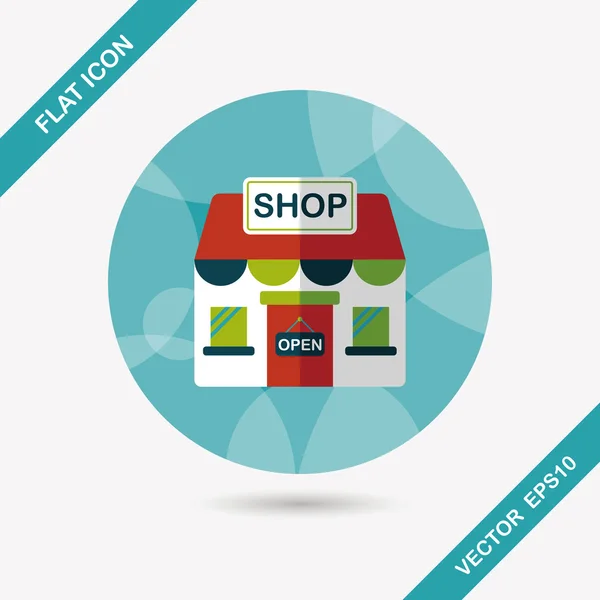 Shopping butik flat ikonen med långa skugga, eps10 — Stock vektor