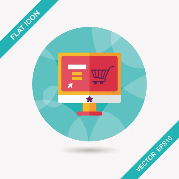 Online shopping flat icon met lange schaduw, eps10 — Stockvector