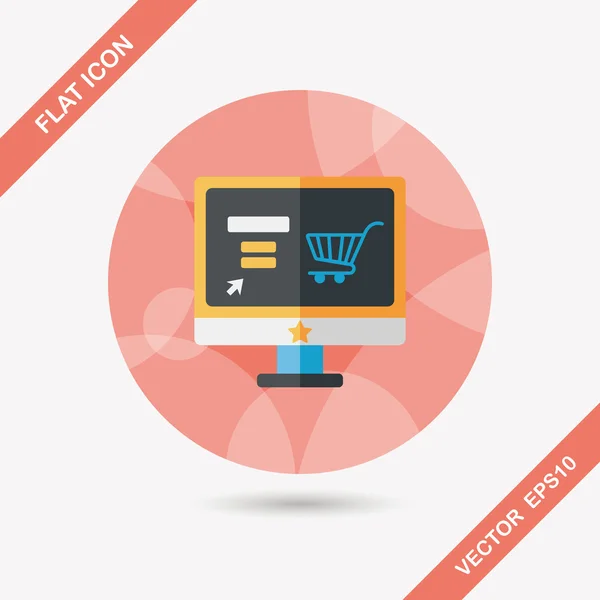 Online shopping flat icon met lange schaduw, eps10 — Stockvector