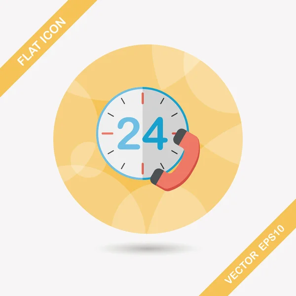 24 hours customer phone service flat icon with long shadow, eps10 — стоковый вектор