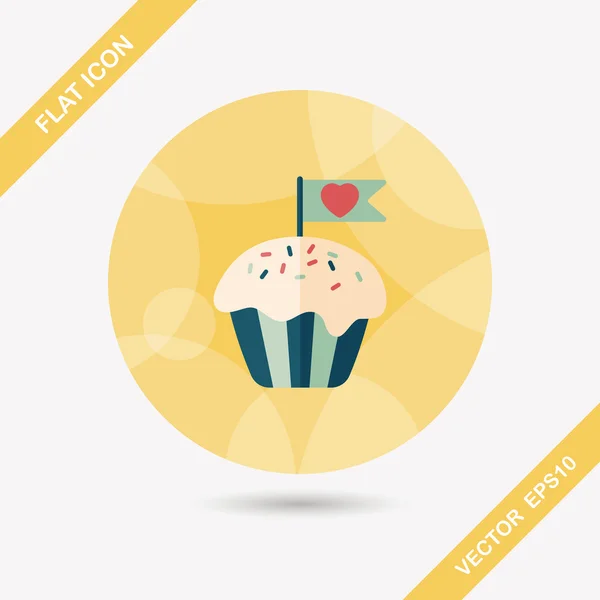 Aftelkalender voor Valentijnsdag cupcake platte pictogram met lange schaduw, eps10 — Stockvector