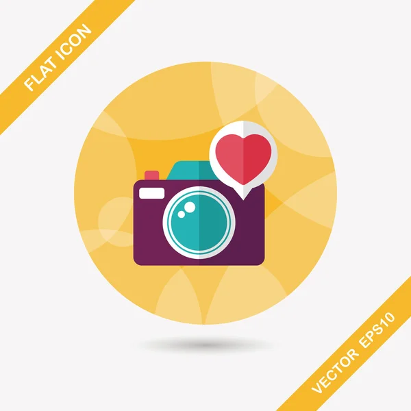 San Valentino macchina fotografica icona piatta con lunga ombra, eps10 — Vettoriale Stock