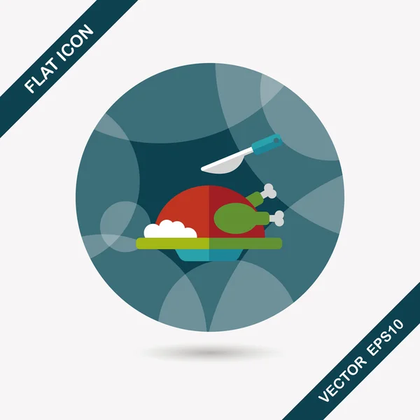 Griller le poulet plat icône avec une ombre longue, eps10 — Image vectorielle