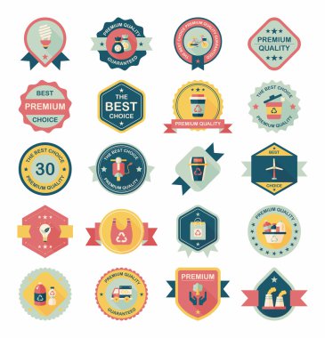 Çevre koruma kavramı düz rozet arka planı, eps10