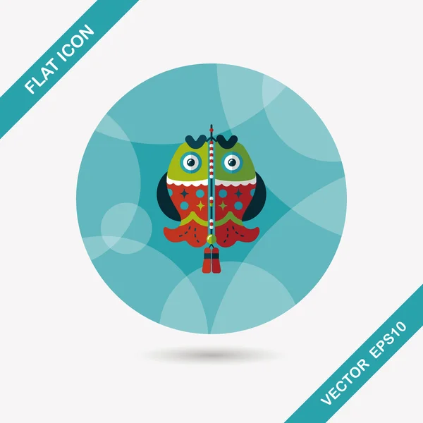 Chinese New Year flat icon with long shadow, eps, Chinese fish lu — стоковый вектор
